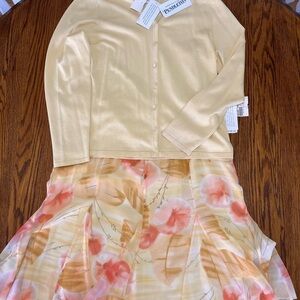 Pendleton NWT Vtg Yellow Silk Blend Button Down Cardigan SmallAnd Silk Skirt 12